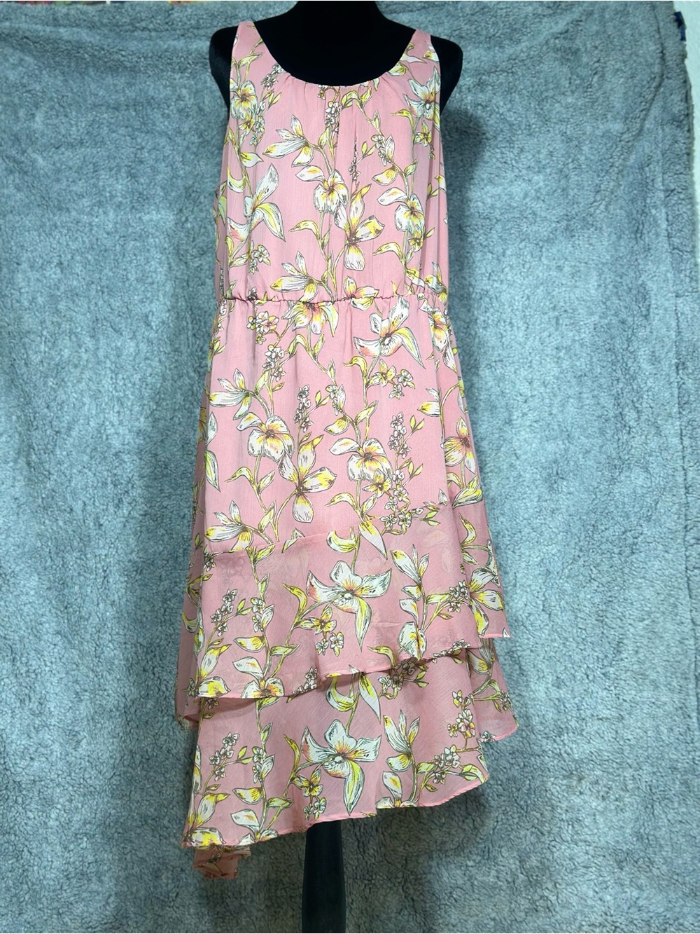 A New Day Pink Floral Sleeveless Tiered Dress – Size L